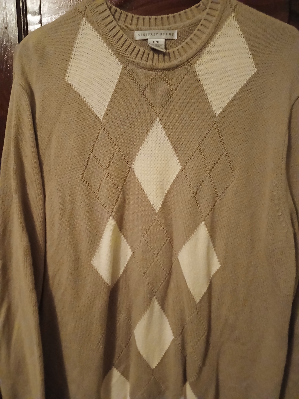 croft & barrow Tan Crewneck Sweater with Cream Argyle